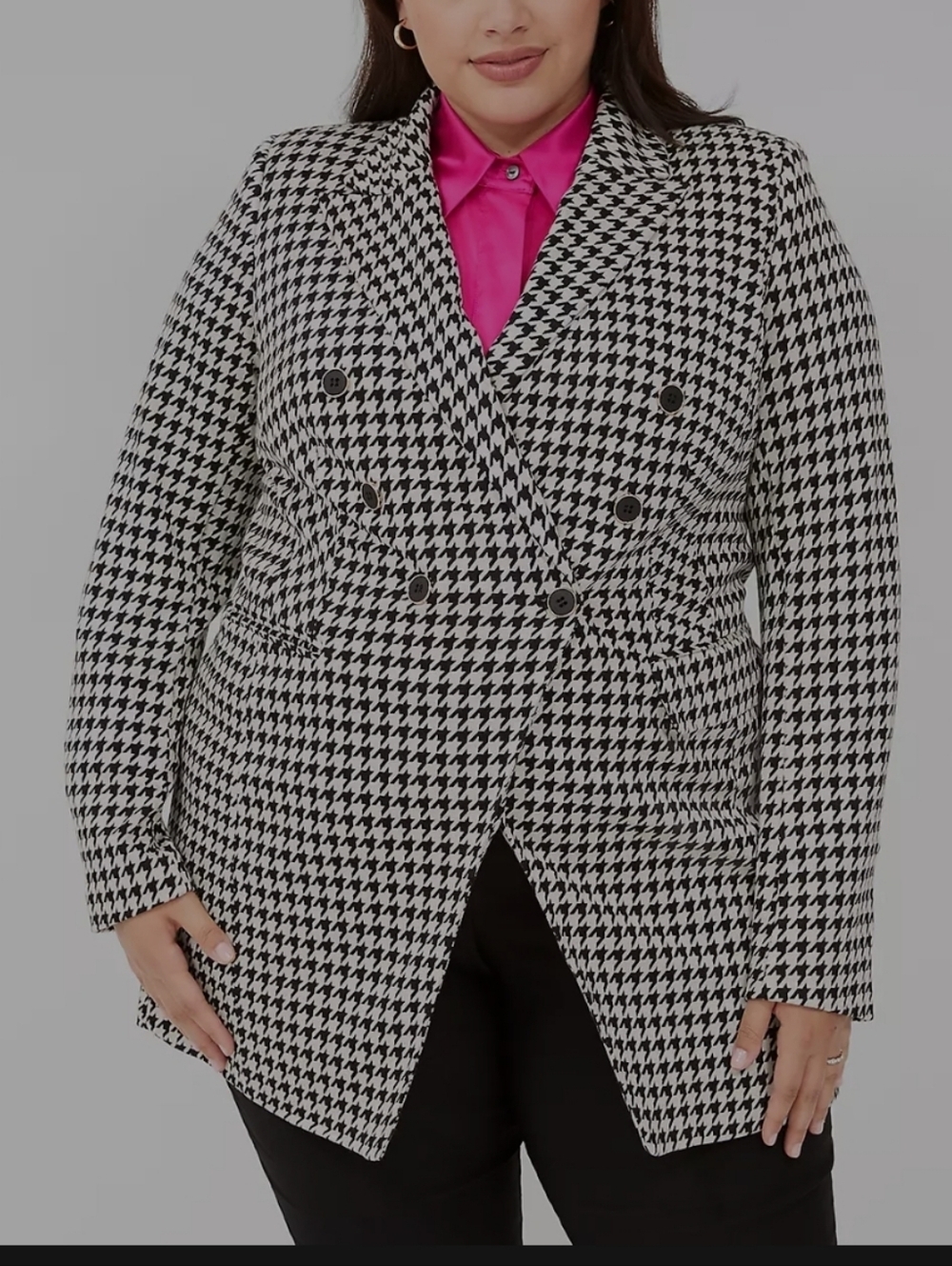 Lane Bryant Black White Houndstooth Stretch Double Breasted Jacket